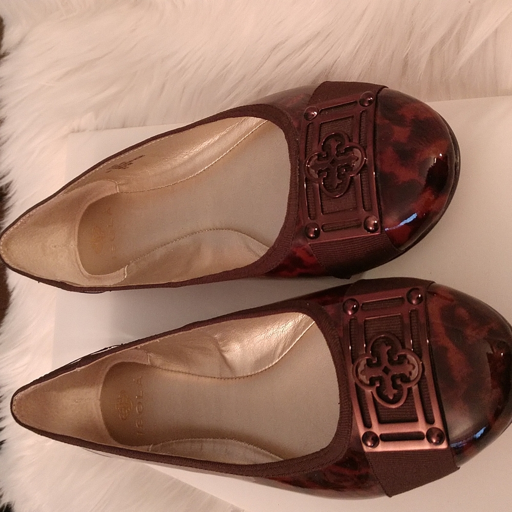 Leather Metallic Leopard Isola Flats sz 8
